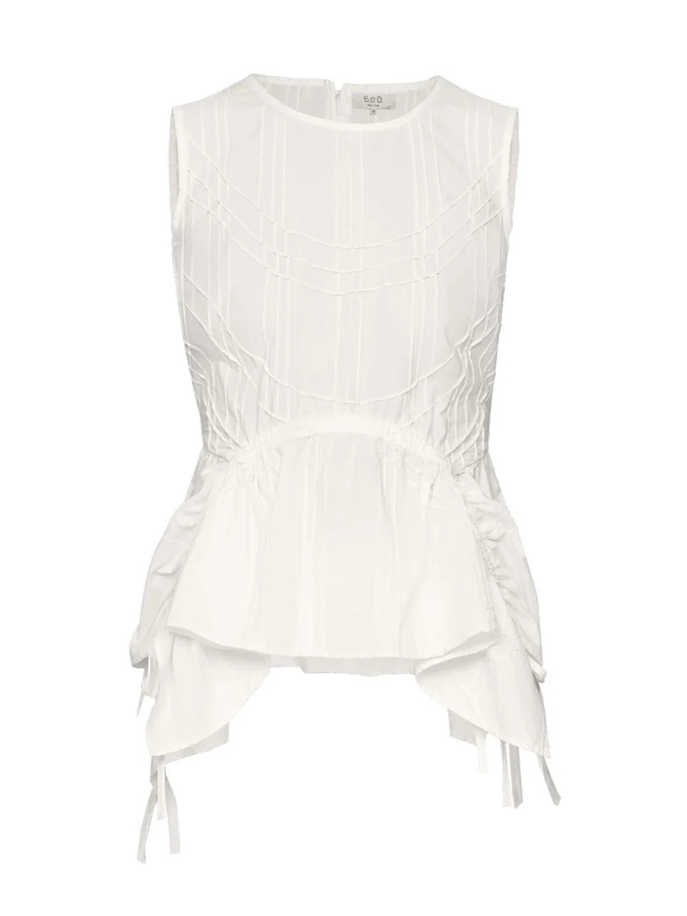 Sea New York White Sleeveless Peplum Pintuck Top